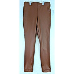12Thompson sz M Faux Leather Pleather Leggings brown vegan pull on 0231